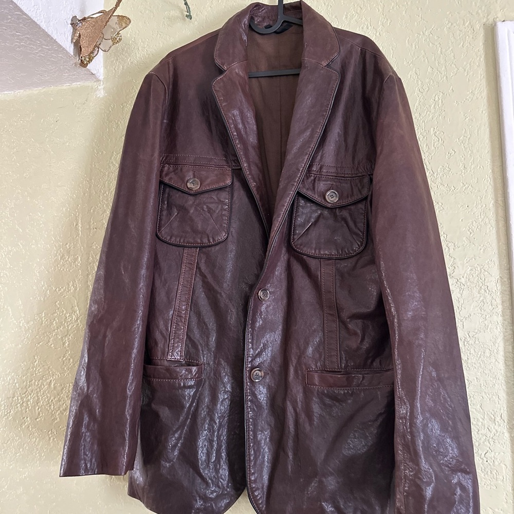 Brown Military Field Coat with Vintage Leather Look excellent condition